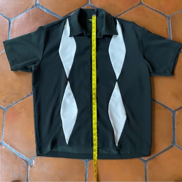 Steady Classics Bowling Shirt Retro Green Diamond Print Casual Lounge Large L - Picture 5 of 6